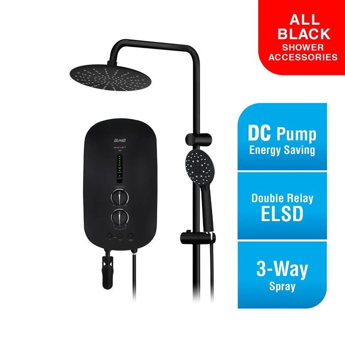 Alpha SMART 18I PLUS R/S MATT BLACK SP (M/B - G12) 4.5KW Home Shower RainShower Super Power 4.5KW DC Pump All Matt Black | TBM Online