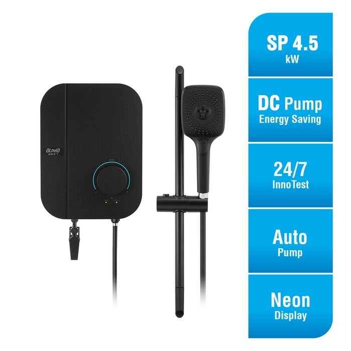 Alpha WES7 - I NEON BLACK CANVAS 4.5kW Home Shower Black Canvas | TBM Online