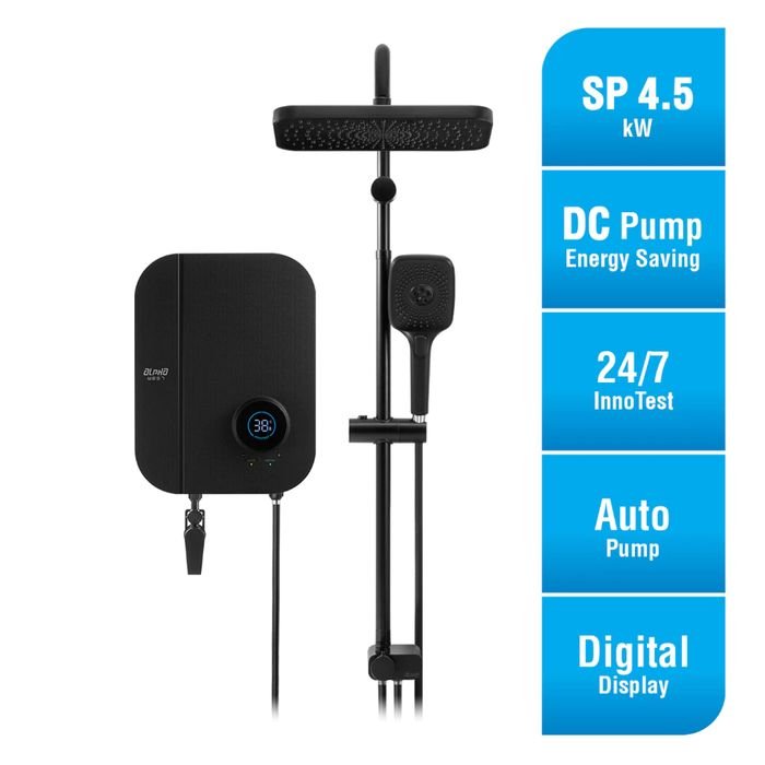 Alpha WES7 - I NEON RAINSHOWER BLACK CANVAS 4.5kW Home Shower RainShower Black Canvas | TBM Online