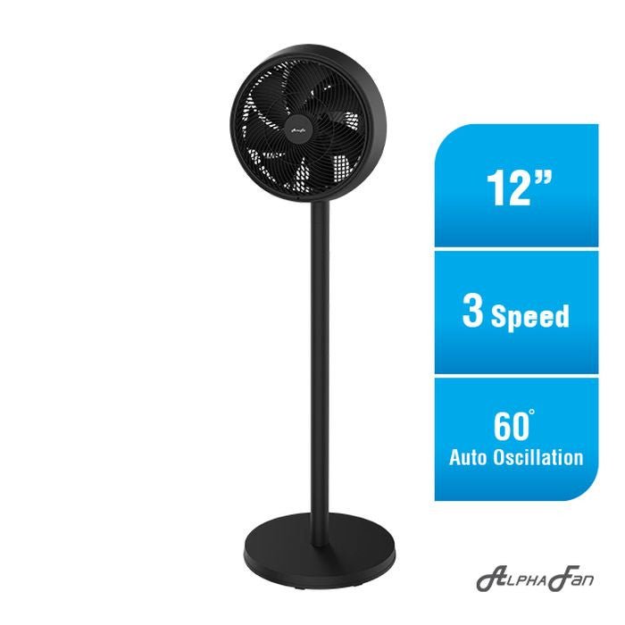 Alpha MOTTO SF B21/12 MATT BLACK Motto Stand Fan 12" 3 Speeds Matt Black | TBM Online