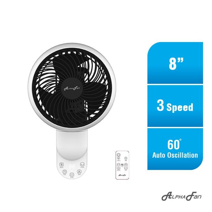 Alpha MOTTO WF B31/8 Motto Wall Fan 8 Inch 3 Blades White Black | TBM Online