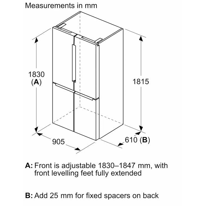 Bosch KFN96AXEA 4 Doors Fridge G646L Series 4 Brushed Black Steel Anti - Fingerprint | TBM Online