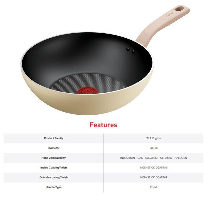 Tefal G167S295 Frypan 20cm Ceramic Non Stick Coating + Wokpan 28cm Ceramic Safe Non-Stick Daisy 2-Piexe Cookware Set