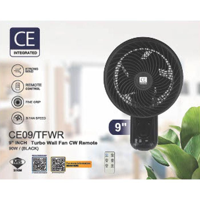 CE Integrated CE09/TFWR Turbo Wall Fan With Remote 9" 90W AC Motor Black | TBM Online