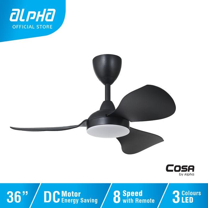 Cosa EX36 - 3B/36 LED MATT BLACK Ceiling Fan 36" 8 Speed Remote Control DC Motor Cosa Series Matt Black | TBM Online