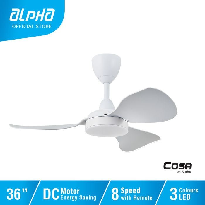 Cosa EX36 - 3B/36 LED MATT WHITE Ceiling Fan 36" 8 Speed Remote Control DC Motor Cosa Series Matt White | TBM Online