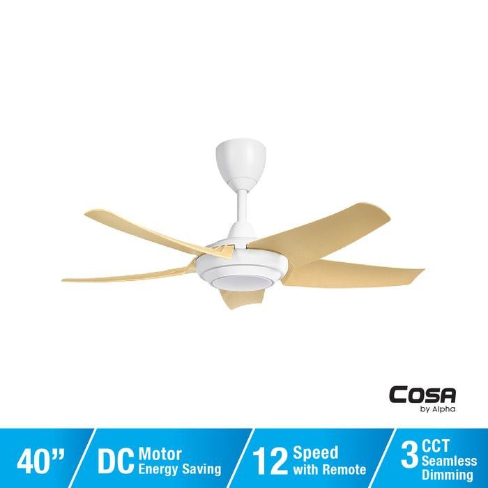 Alpha Cosa CX20 - 5B/40 LED MAPLE/MW Ceiling Fan 40" 5 Blades DC Motor LED Maple Matt White | TBM Online