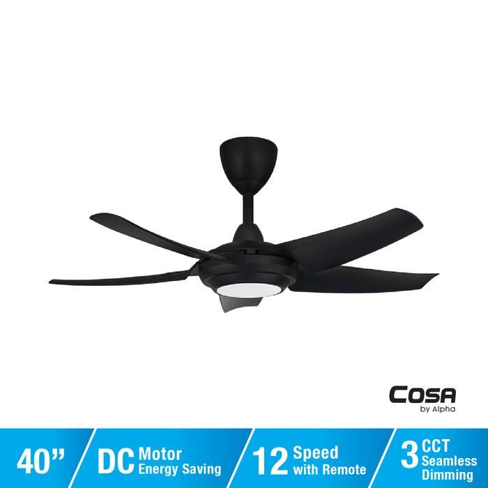 Alpha Cosa CX20 - 5B/40 LED MATT BLACK Ceiling Fan 40" 5 Blades DC Motor LED Matt Black | TBM Online
