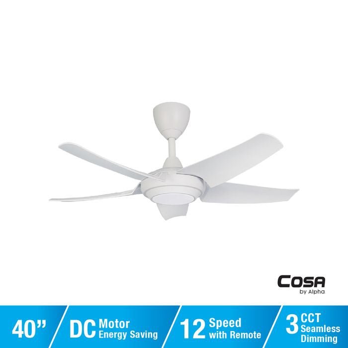 Alpha Cosa CX20 - 5B/40 LED MATT WHITE Ceiling Fan 40" 5 Blades DC Motor LED Matt White | TBM Online