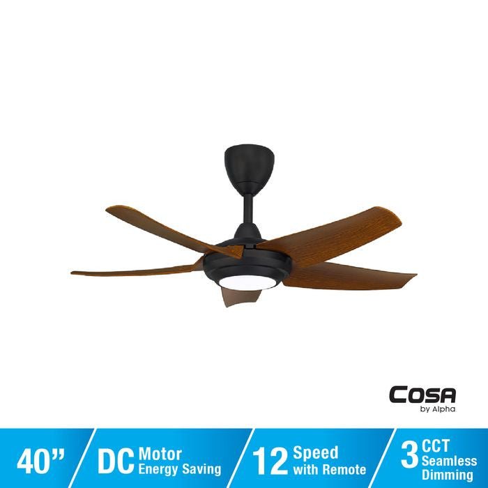 Alpha Cosa CX20 - 5B/40 LED WALNUT/MB Ceiling Fan 40" 5 Blades DC Motor LED Walnut Matt Black | TBM Online