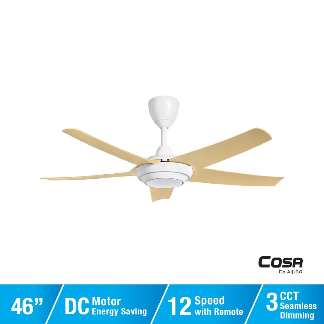 Alpha Cosa CX20 - 5B/46 LED MAPLE/MW Ceiling Fan 46" 5 Blades DC Motor LED Maple Matt White | TBM Online