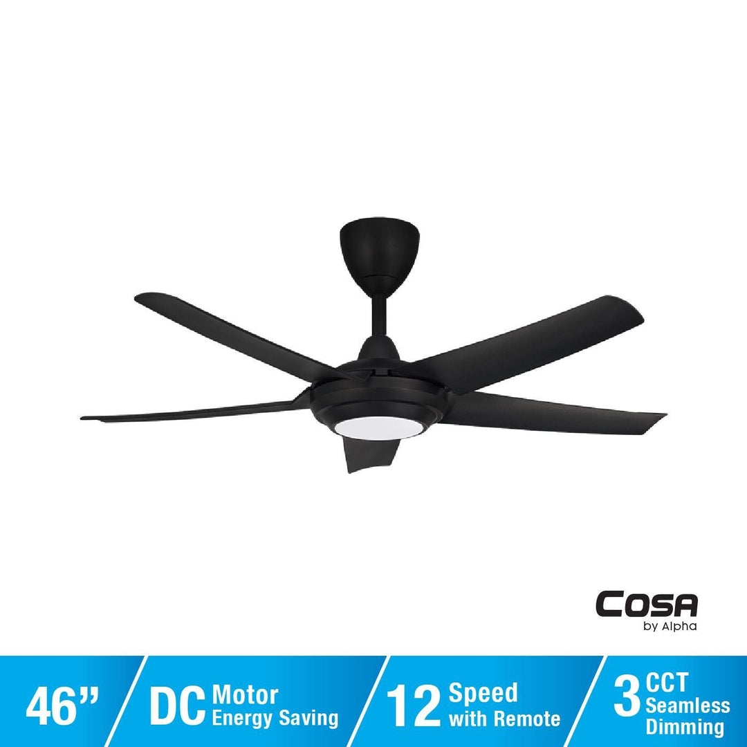 Alpha Cosa CX20 - 5B/46 LED MATT BLACK Ceiling Fan 46" 5 Blades DC Motor LED Matt Black | TBM Online
