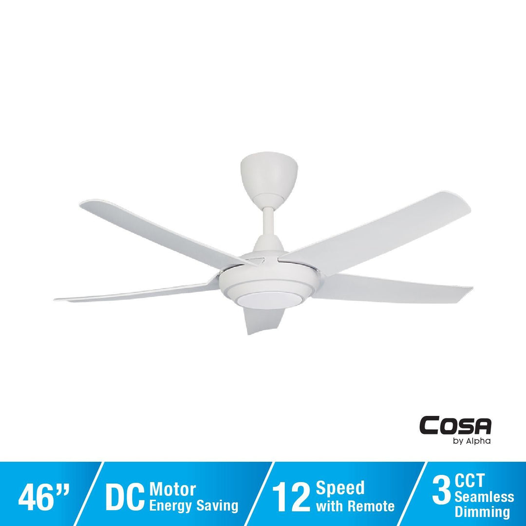 Alpha Cosa CX20 - 5B/46 LED MATT WHITE Ceiling Fan 46" 5 Blades DC Motor LED Matt White | TBM Online