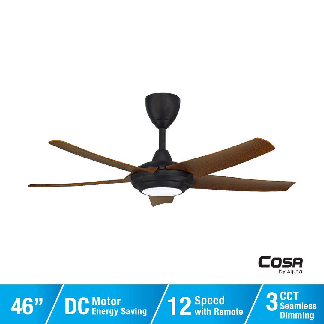 Alpha Cosa CX20 - 5B/46 LED WALNUT/MB Ceiling Fan 46" 5 Blades DC Motor LED Walnut Matt Black | TBM Online