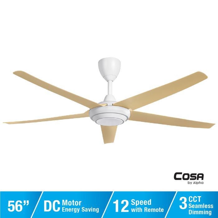 Alpha Cosa CX20 - 5B/56 LED MAPLE/MW Ceiling Fan 56" 5 Blades DC Motor LED Maple Matt White | TBM Online