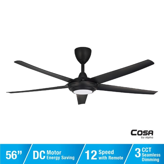 Alpha Cosa CX20 - 5B/56 LED MATT BLACK Ceiling Fan 56" 5 Blades DC Motor LED Matt Black | TBM Online