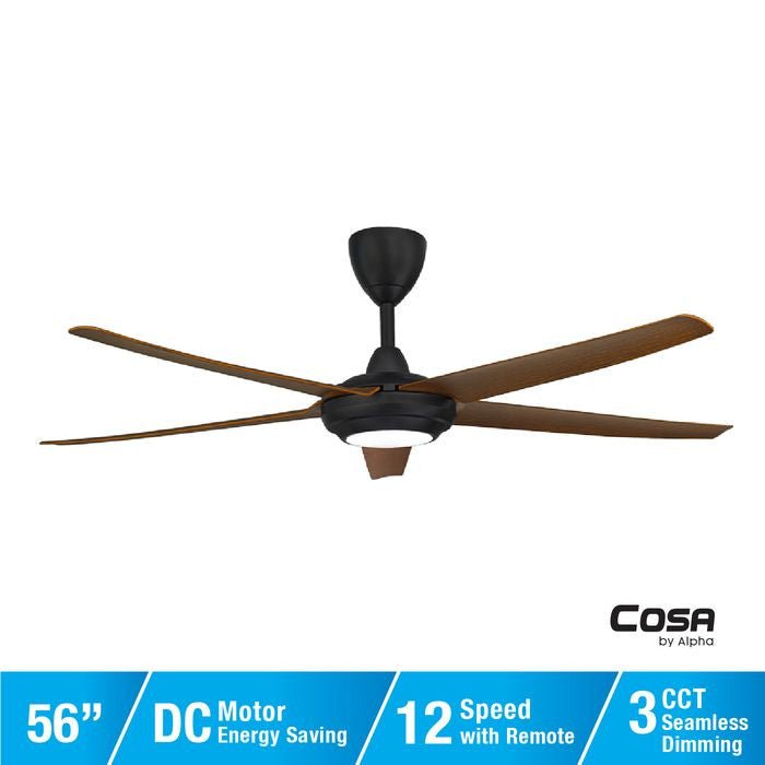 Alpha Cosa CX20 - 5B/56 LED WALNUT/MB Ceiling Fan 56" 5 Blades DC Motor LED Walnut Matt Black | TBM Online