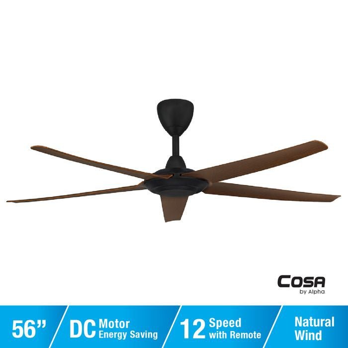 Alpha Cosa CX20 - 5B/56 WALNUT/MB Ceiling Fan 56" 5 Blades DC Motor Walnut Matt Black | TBM Online