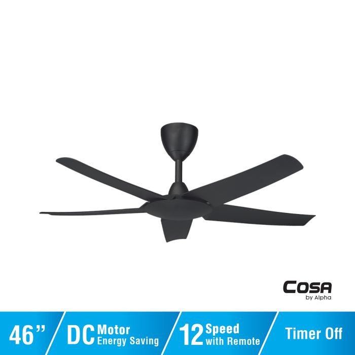 Alpha Cosa EX9 5B/46 MATT BLACK Ceiling Fan 46" 5 Blades DC Motor Matt Black | TBM Online