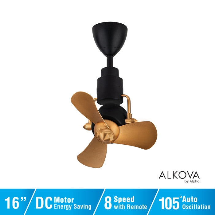 Alkova KONA 3B/16 MAJESTIC GOLD/MB 16" Ceiling Fan 3 Blades 8 Speeds Majestic Matt Black