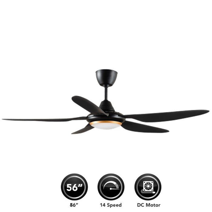 Deka DC2 - 313L MATT BLACK Ceiling Fan 5 Blades LED DC Inverter Motor Matt Black | TBM Online