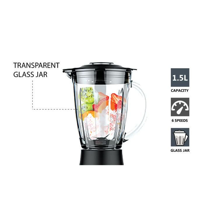 Elba EBG - K1556G(BK) Glass Jar Blender 6 - Speed With Pulse Function, Grinder, Black | TBM Online