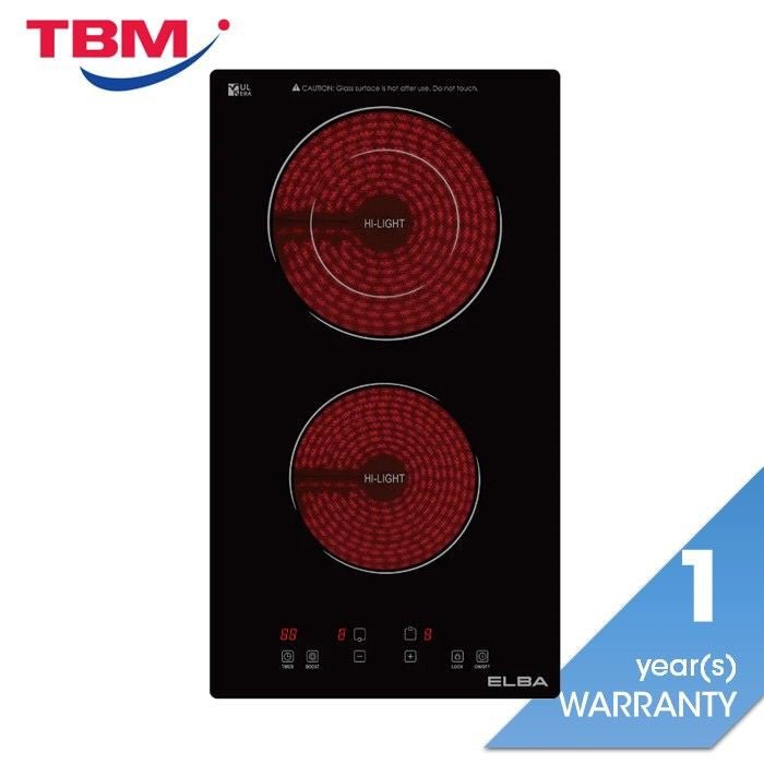 Elba EDCH - Q3022ST(BK) Built - In Domino Ceramic Hob Dual Cooking Zones 2000W + 1200W | TBM Online