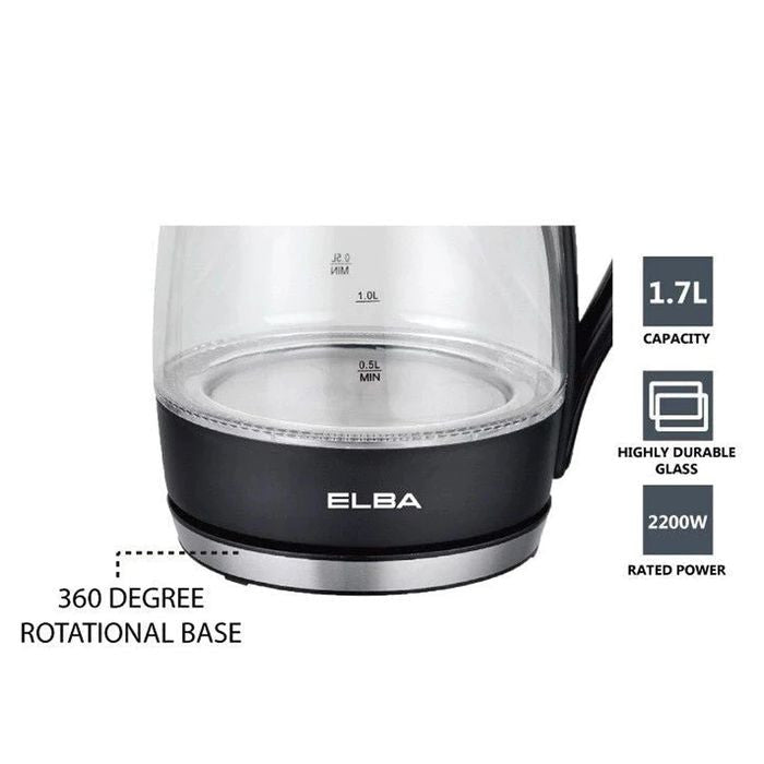 Elba EJK - F1723G(BK) Jug Kettle Glass Body With LED Light 1.7L | TBM Online