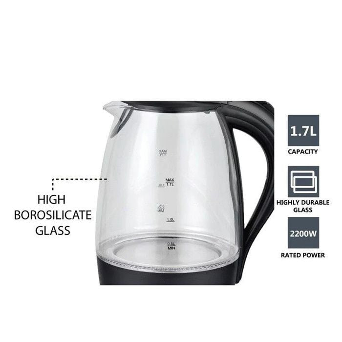 Elba EJK - F1723G(BK) Jug Kettle Glass Body With LED Light 1.7L | TBM Online