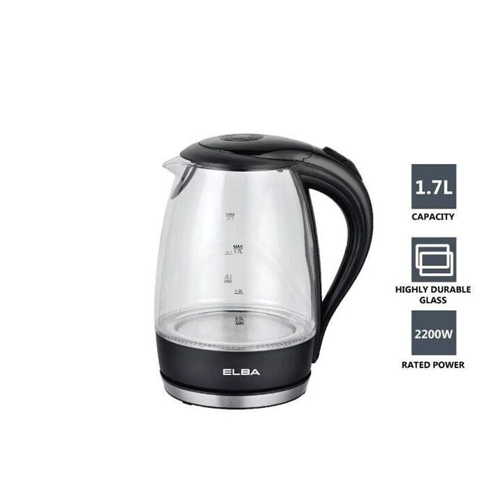 Elba EJK - F1723G(BK) Jug Kettle Glass Body With LED Light 1.7L | TBM Online