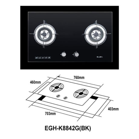 Elba EGH - K8842G(BK) Built - In Gas Hob Glass Stove 2 Burners 5.0KW | TBM Online