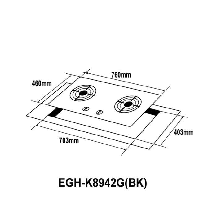 Elba EGH - K8942G(BK) Built - In Gas Hob Glass Stove With 2 Burners | TBM Online