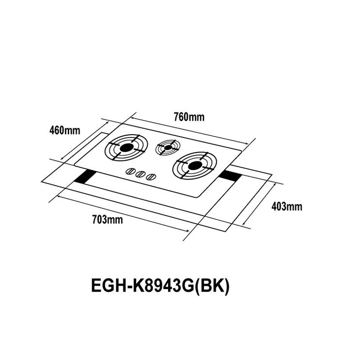 Elba EGH - K8943G(BK) Gas Hob 3 Burners Tempered Glass | TBM Online