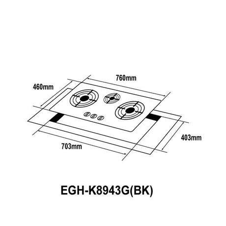 Elba EGH - K8943G(BK) Gas Hob 3 Burners Tempered Glass | TBM Online