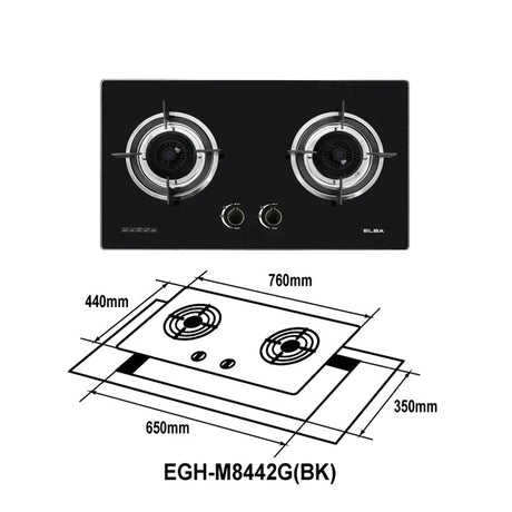 Elba EGH-M8442G(BK) Glass Hob 2 Burners Temperred Glass Black | TBM Online