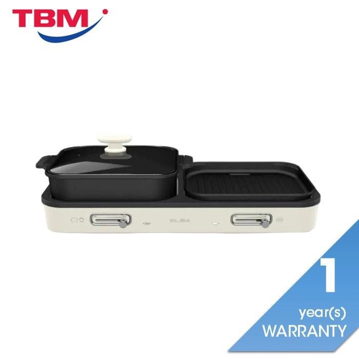 Elba EGL - S3055(BG) 2 - in - 1 Hotpot And BBQ Griller 2000W 2 Grill Plate And 2 Side Non - Stick Hotpot | TBM Online
