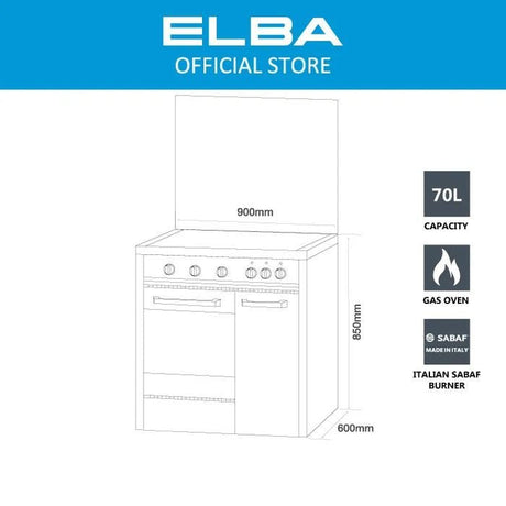 Elba EGC - C9704G(BK) Gas Cooker 4 Burners Gas - Oven G70L 220 - 240V Black | TBM Online