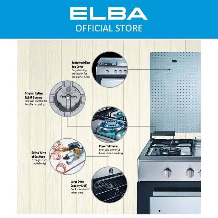 Elba EGC - C9704G(BK) Gas Cooker 4 Burners Gas - Oven G70L 220 - 240V Black | TBM Online