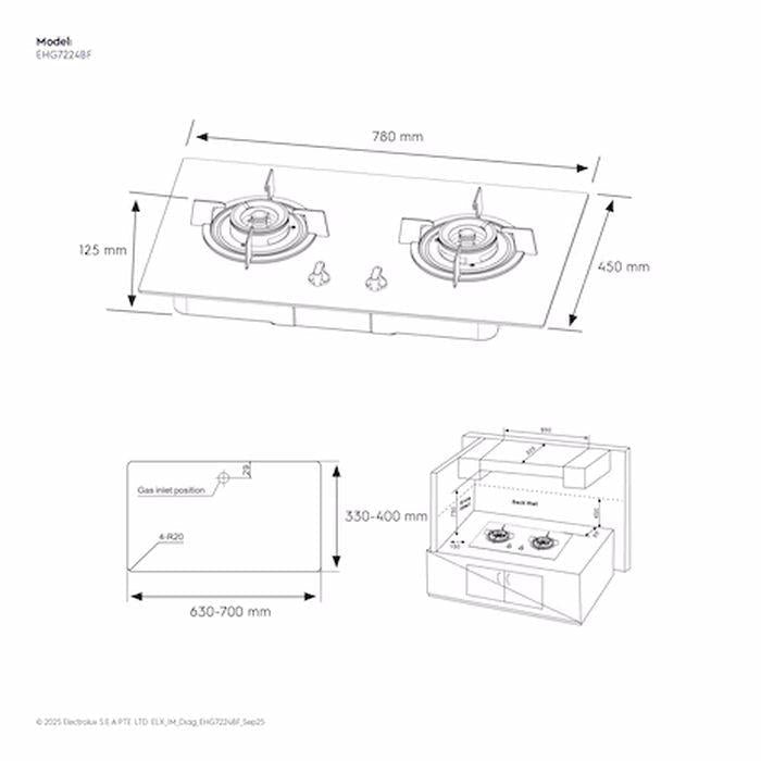 Electrolux EHG7224BF 78cm 300 Series Built-In Gas Hob With 2 Cooking Zones | TBM Online