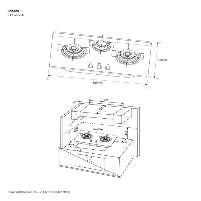 Electrolux EHG933SA Gas Hob 3 Burners | TBM Online