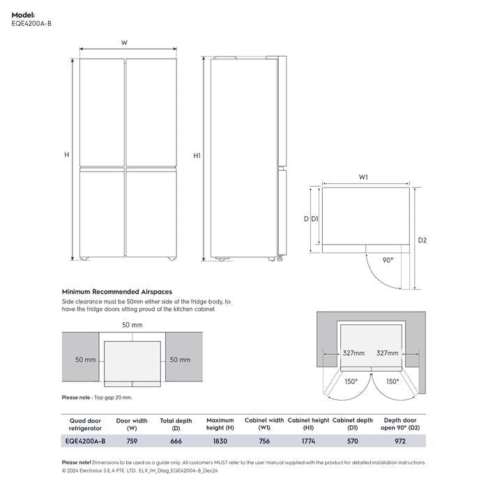 Electrolux EQE4200A - B 4 Doors Fridge 419L Inverter Technology | TBM Online