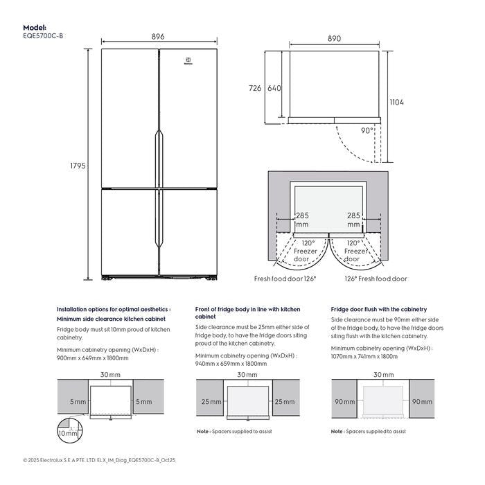 Electrolux EQE5700C - B 4 Doors Fridge G634L AI CoolAssist Matt Black | TBM Online