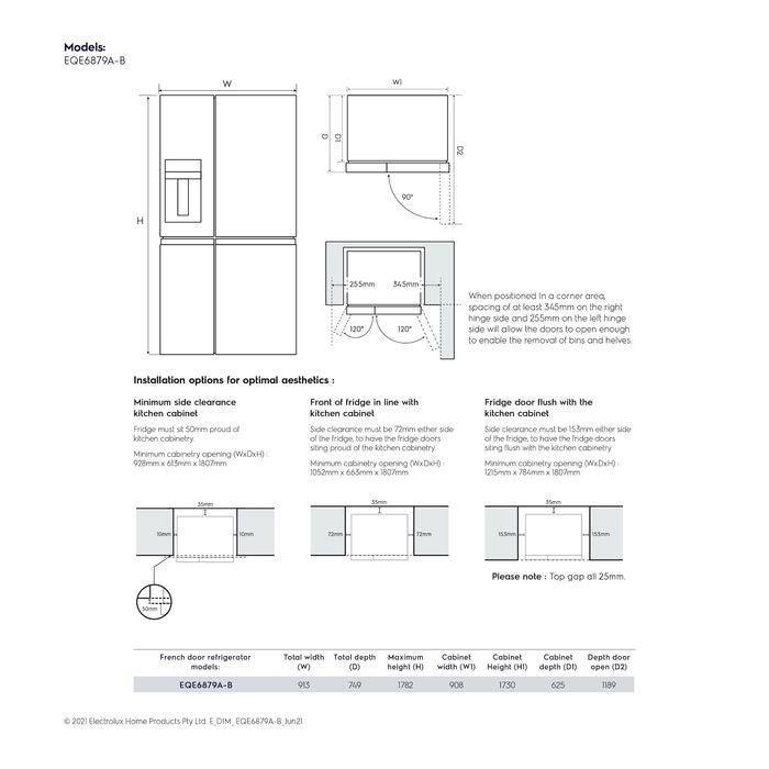 Electrolux EQE6879A - B 4 Doors Fridge G680L Inverter Ice & Water Dispenser | TBM Online