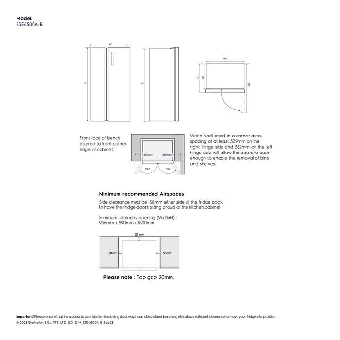 Electrolux ESE4500A - B Side - By - Side Fridge Ultimatetaste 700 450L | TBM Online