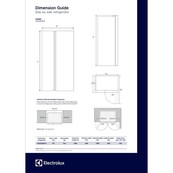 Electrolux ESE5100B - B Side By Side Fridge 505L Inverter Matt Black | TBM Online