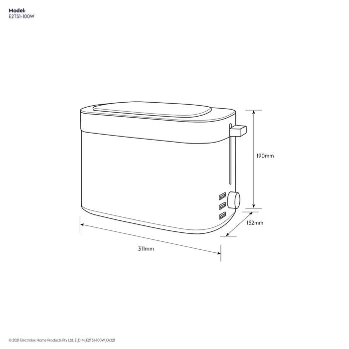 Electrolux E2TS1 - 100W Toaster 2 Slice With Cover White | TBM Online