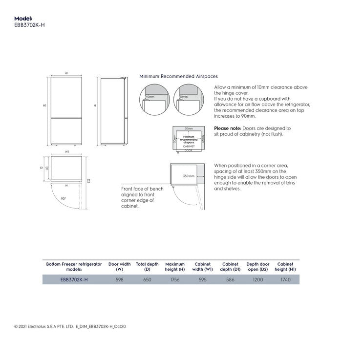 Electrolux EBB 3702K - H 2 Doors Fridge Inverter Bottom Freezer Taste Seal G360L Black | TBM Online