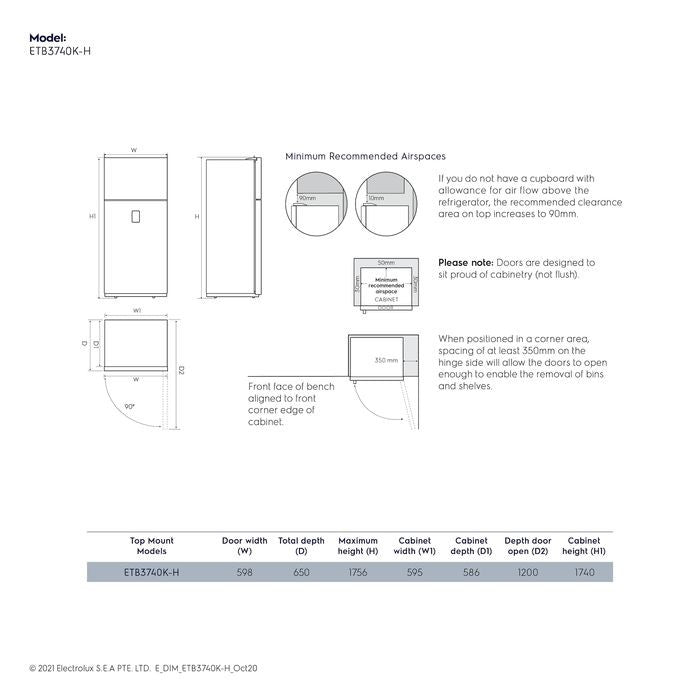 Electrolux ETB 3740K - H 2 Doors Fridge Inverter Taste Seal G360L Black | TBM Online