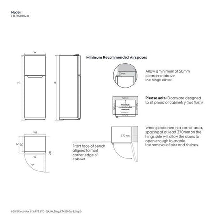 Electrolux ETM2500A - B 247L 600 Series Top Freezer Refrigerator Black | TBM Online
