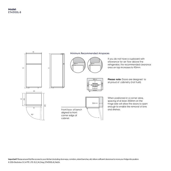 Electrolux ETM3100L - B 2 Doors Fridge N312L AI Autosense Matte Black | TBM Online